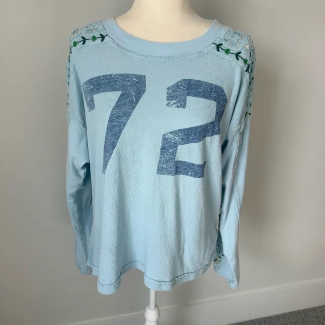 Free People We The Free Lilith Tee Size M Blue 72 Embroidered