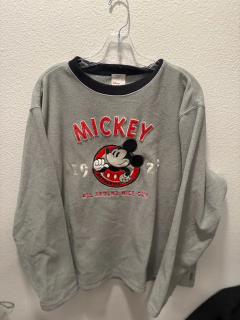 Disney Store Mickey Mouse Fleece Sweatshirt Size L Gray All Around Nice Guy