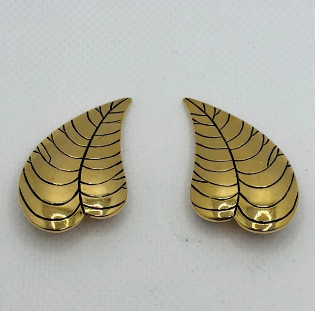 Vintage Retro Laurel Burch Gold Tone Leaf Clip-On Earrings