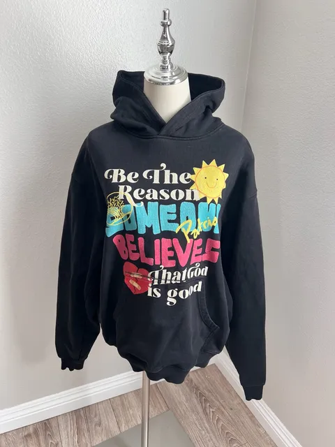 Love Lord Life Hoodie Size M Black Graphic Cotton