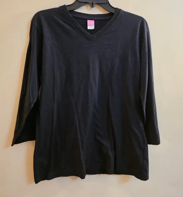 Lands End Knit Shaped Fit T-Shirt Women's Sz L 14-16 Tops Black