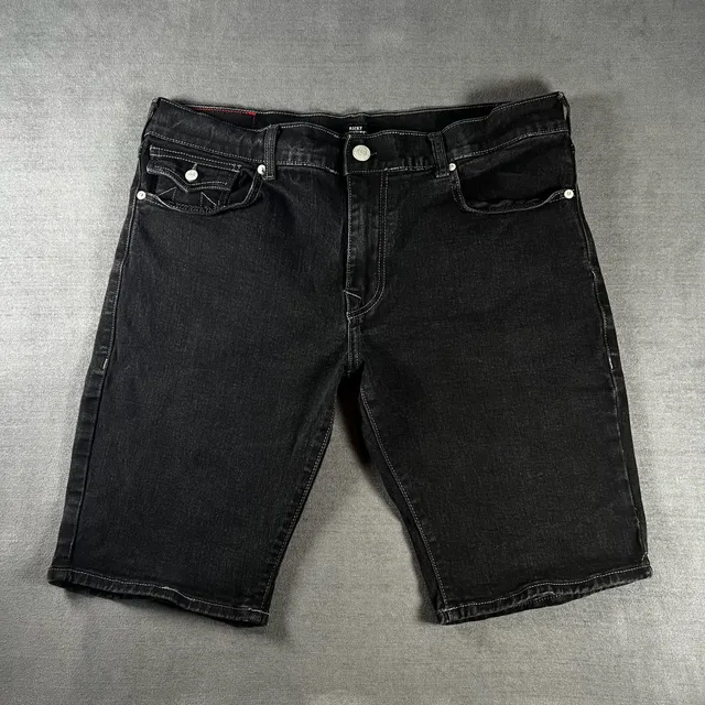 Y2K True Religion Ricky Relaxed Straight Black Denim Shorts Size 36 Buddha Jorts