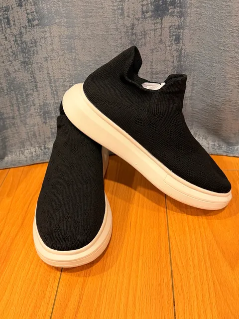 Black Knit Sock Sneaker White Platform