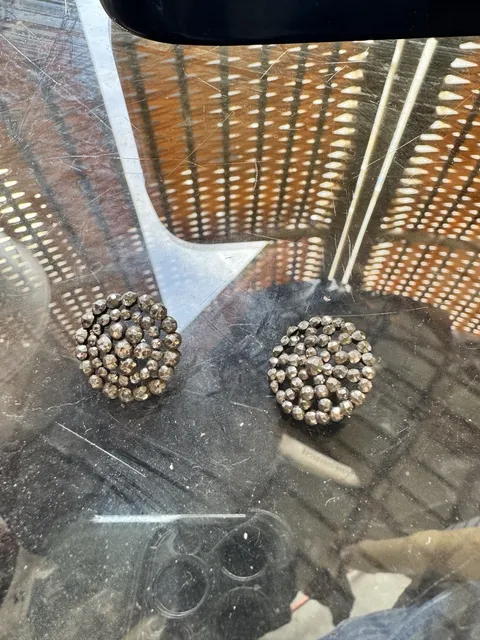 Antique Cut Steel Buttons Pair Riveted Faceted Metal Openwork Shank Victorian