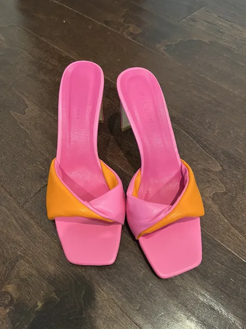 Billini Pine Heels Size 9 Pink Orange Square Toe Mules
