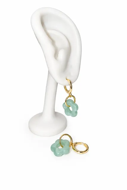 14k Gold-Filled Mint Blossom Charm Huggie Hoop Earrings