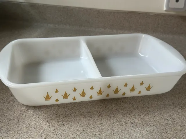 Glasbake Crown Divided Casserole Dish Vintage