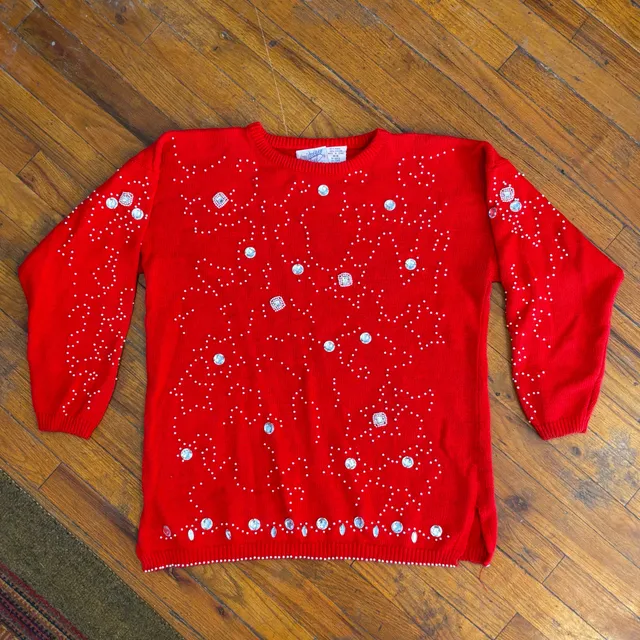 Red Rhinestone Embellished Christmastime Sweater Size M