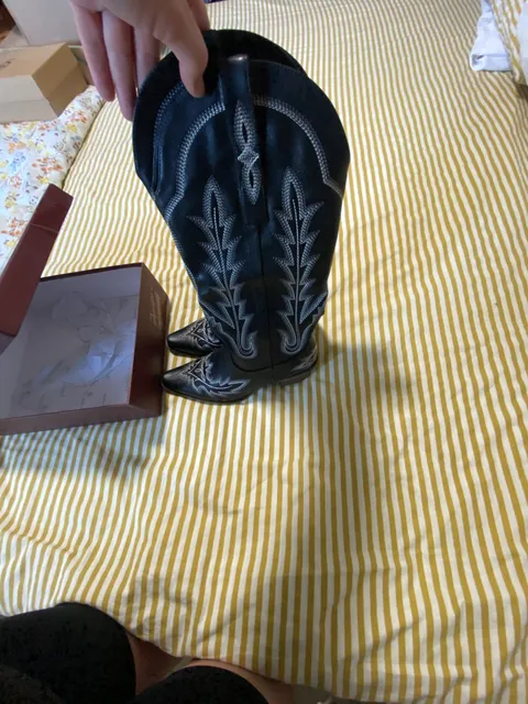 Doreen Doris Cowboy Boots Size 8.5 Black Knee High Western Embroidered