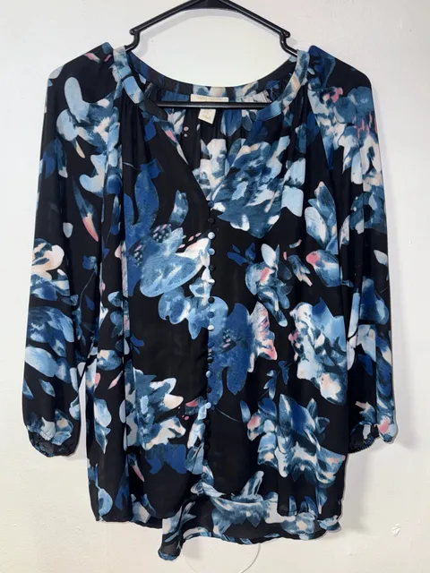 Saint Tropez Floral Blouse Size M Blue Black