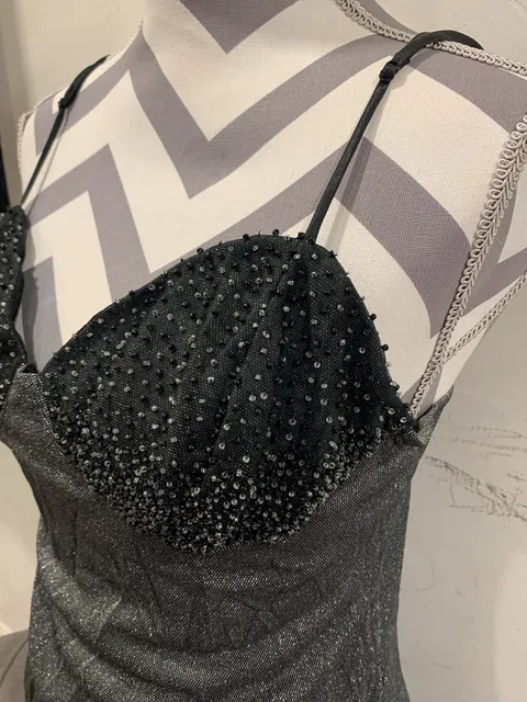 Y2k Metallic Beaded Cami Top Silver Black Sparkle Party Clubwear