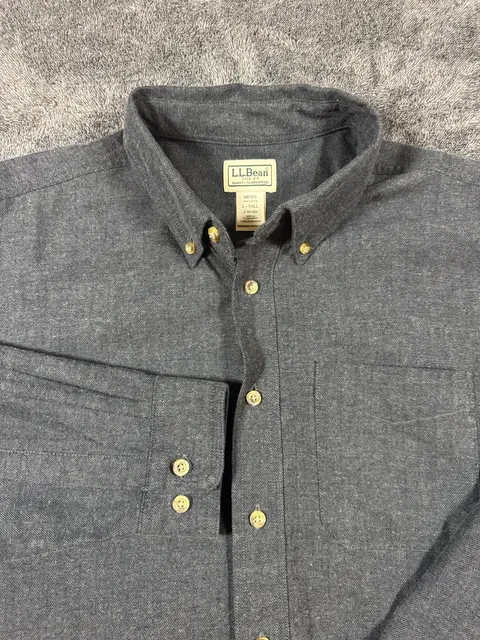 L.L. Bean Cotton Flannel Shirt Size L-Tall Gray Herringbone