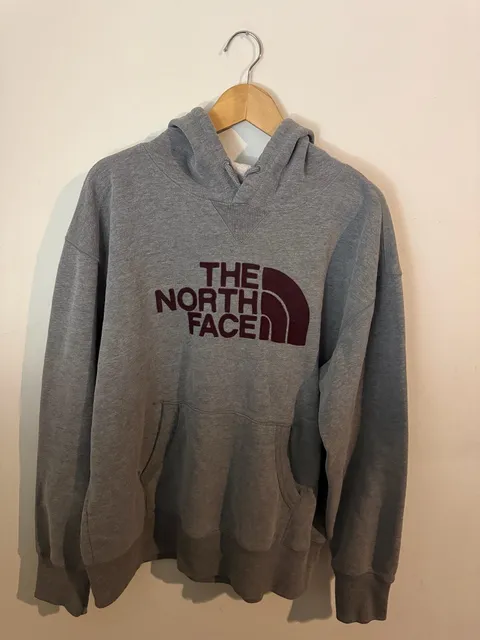 The North Face Hoodie Size L Gray Burgundy Embroidered Logo