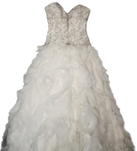 Allure Bridals C229 Wedding Dress Size 10 White Beaded Ruffle Ball Gown
