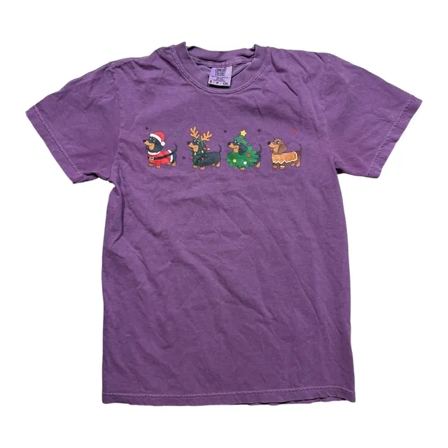 Comfort Colors Christmas Dachshund Shirt Size S Purple