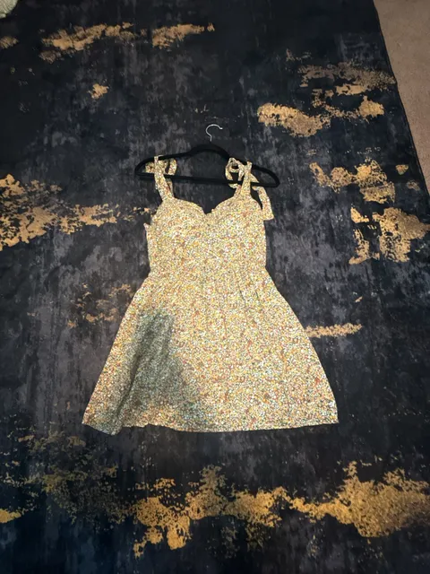 U Wish Floral Dress Size L Yellow Tie Strap Mini