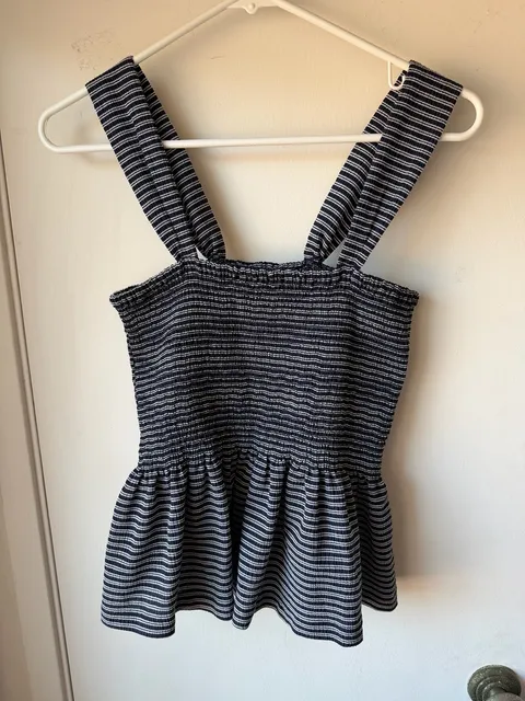 Madewell Texture & Thread Smocked Peplum Tank Top Size S Striped