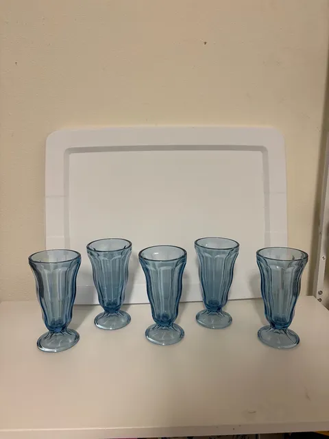 Anchor Hocking Blue Glass Ice Cream Soda Sundae Glasses Set of 5