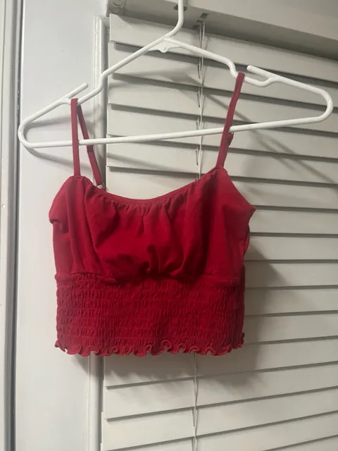Hollister Crop Top Size S Red Cami Smocked Lettuce Hem
