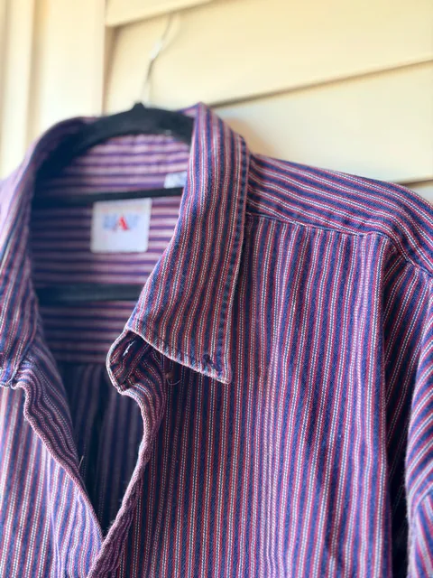 1990s Striped Long Sleeve Heavyweight Cotton Button Down Workwear 