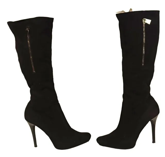 GUESS Women's Black Faux Leather Knee High Pointed Toe Stiletto Boots 10M