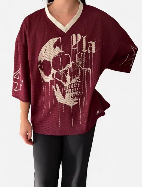 YoungLA 4015 Drippy Skull Jersey Size XXL Burgundy Mesh