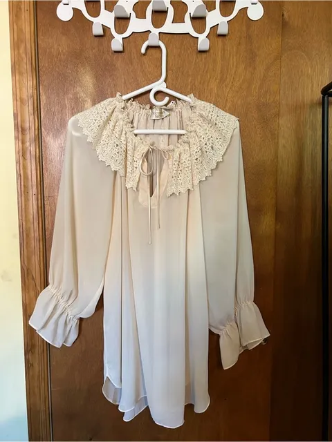 Vintage Gold Label Victoria’s Secret Gathered Lace-Collar Blouse