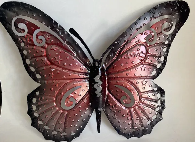 Metal Butterfly Wall Art Red Black Decorative Hanging Sculpture