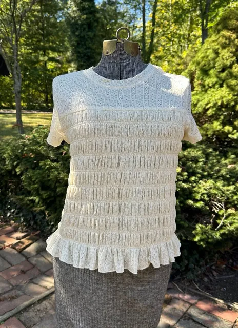 Bohme Lace Top Cream Short Sleeve Smocked Ruffle Cottagecore