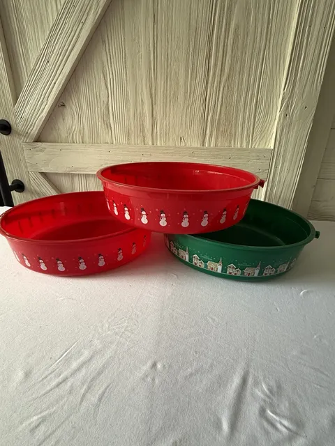 Christmas Theme Plastic Holiday Bowls With Handles Set Of 3