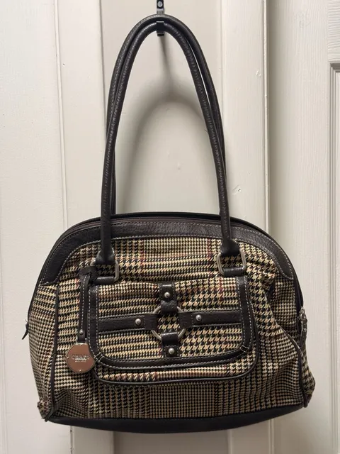 Chaps Houndstooth Shoulder Bag Brown Plaid Purse