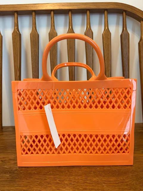 Jelly Tote Cutout Beach Handbag Orange Sherbet Jelly Purse