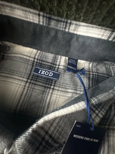 IZOD Men's Big & Tall Long Sleeve Plaid Flannel Button-Down Shirt Gray 4XB