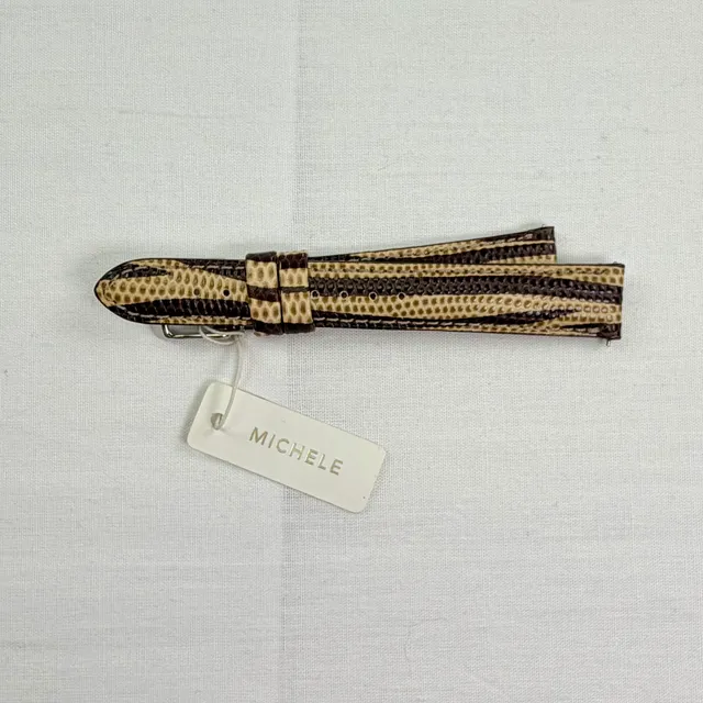 Michele Watch Strap Size 16 Brown Beige Lizard Print Leather New With Tags