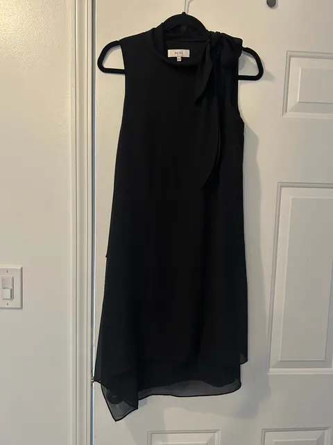 Reiss Black Chiffon Tie Neck Dress Size US 2