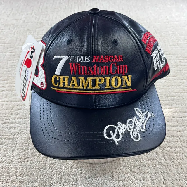 Vintage Made In USA Dale Earnhardt Leather Hat 7 Time Champion Nascar