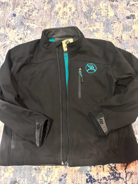 Hooey Softshell Jacket youth Size M Black Turquoise Roughy