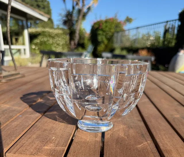 ORREFORS SWEDEN FOOTED THOUSAND WINDOWS BOWL ~ SIGNED