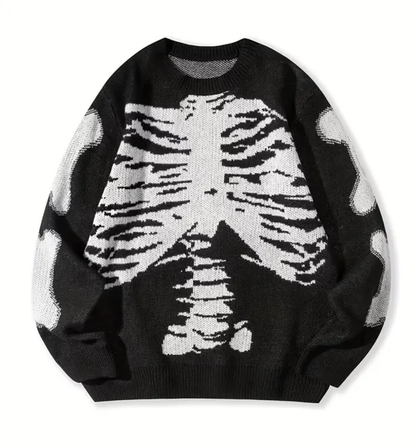 Vamtac Y2k Patterned Sweater Skeleton Men's Knitted Sweater Halloween Oversized Pullover Sweatshirt Women Aesthetic Sweater, 01-black, Small : : Everything Else, CA