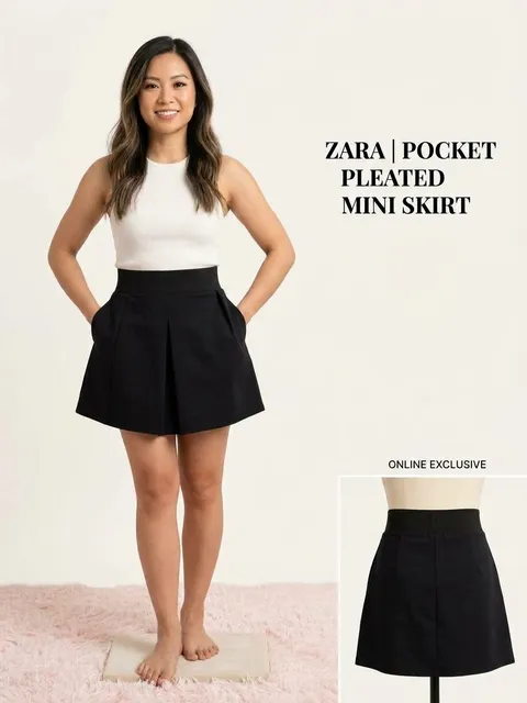 Zara Pocket Pleated Mini Skirt Black
