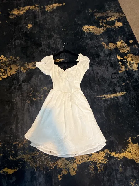 Hollister Eyelet Dress Size S White Mini Puff Sleeve