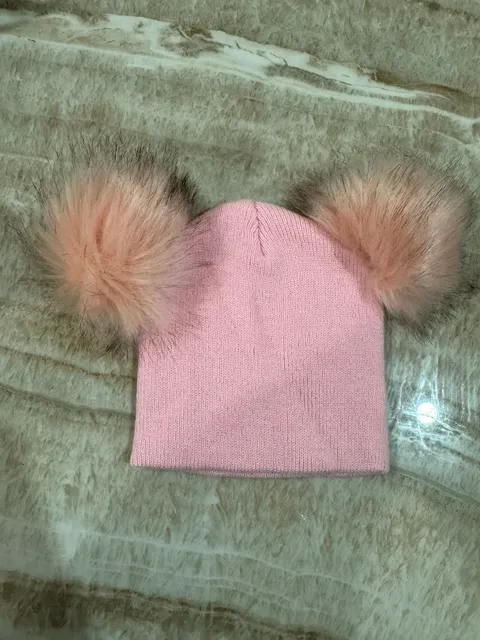 Unbranded Pink Double Pom Pom Knit Beanie Hat