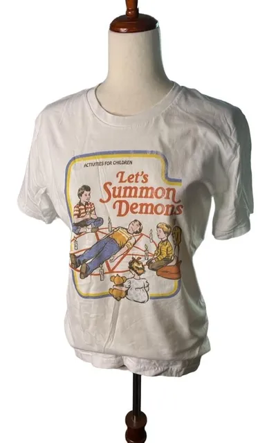 AS Colour Let's Summon Demons T-Shirt Size M White Graphic Tee