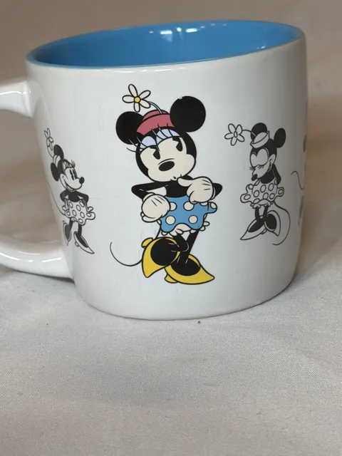 Disney Parks Minnie Mouse Ceramic Coffee Mug Blue Interior
