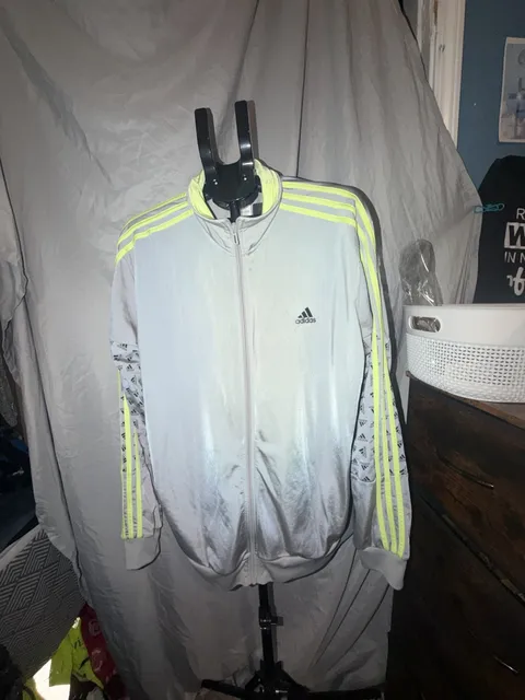 Adidas Track Jacket Size XL Silver Neon Green Full Zip