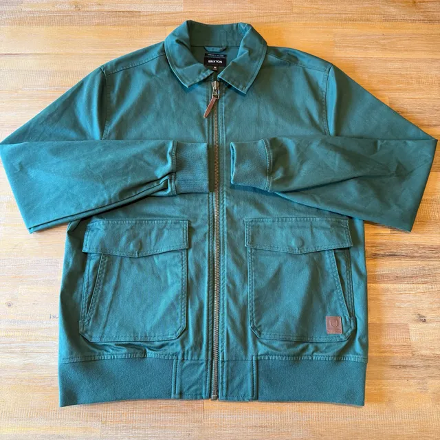 Brixton Dillinger Jacket Mens Medium M Green Canvas Zip Bomber Workwear Coat
