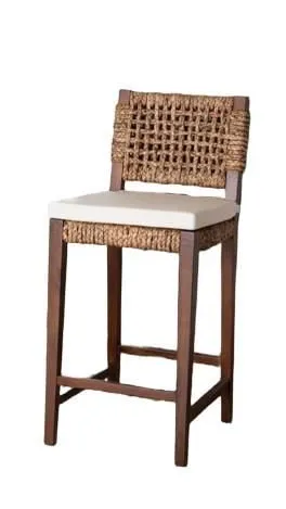 New! Bali & Pari Alise Handwoven Seagrass Counter Stool Mahogany Wood