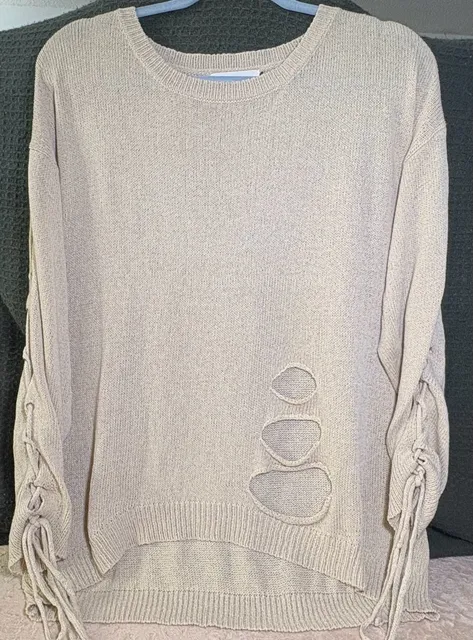 Sage & Flower Distressed Knit Sweater Size L/XL Beige