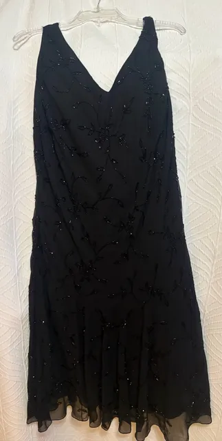 Dressbarn Woman Collection Beaded Dress Size 14W Black V-Neck