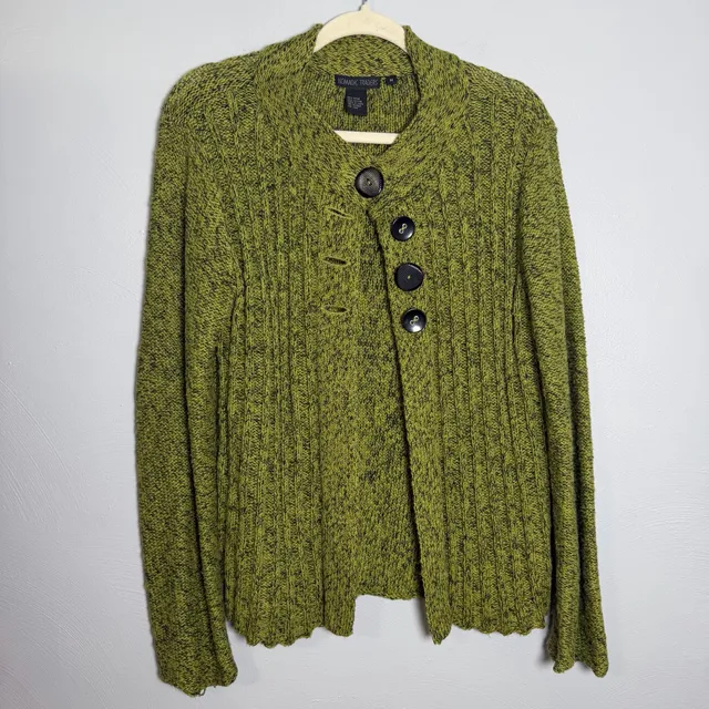 Nomadic Traders Cardigan Sweater Size M Green Ramie Cotton